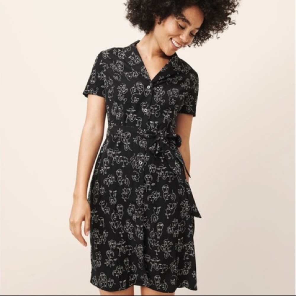 A New Day Black Line-Drawing Dress